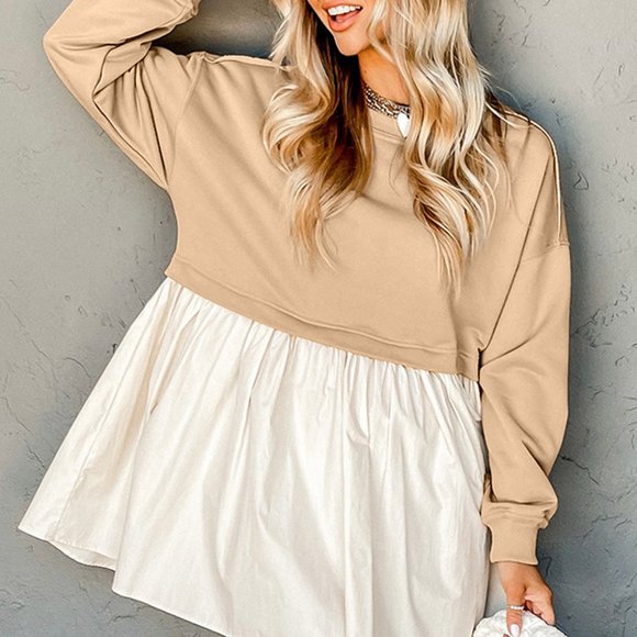 Pale Khaki Sweatshirt Poplin Mini Dress - Picture 3 of 9